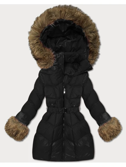 Černá dámská prošívaná bunda pro přechodné období s kožešinou model 21486688 - J.STYLE
