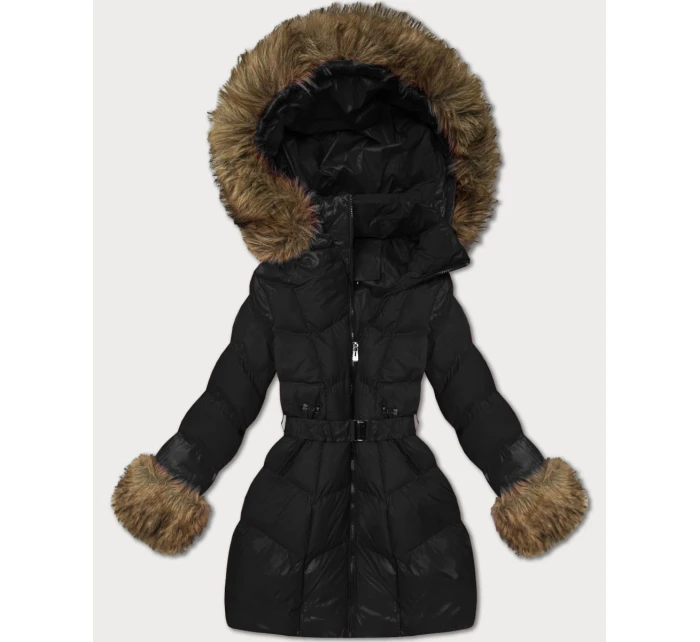 Černá dámská prošívaná bunda pro přechodné období s kožešinou model 21486688 - J.STYLE