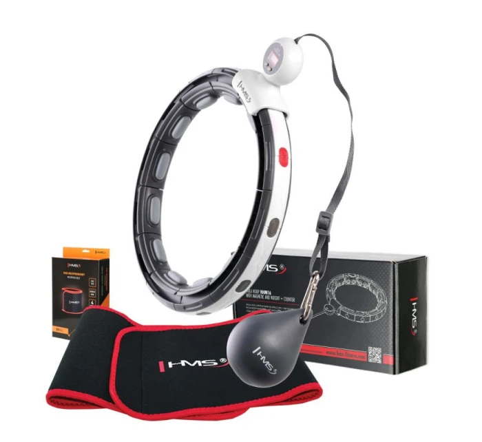 MAGNETICKÝ HULA HOP SET ČERNÝ HHM15 S POČÍTADLEM HMS + ZEŠTÍHLUJÍCÍ PÁS BR163 ČERVENÝ