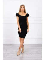 Pruhované volánkové šaty černé