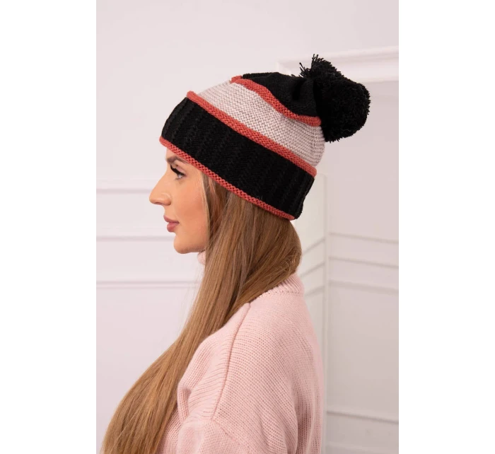 Dámská čepice Kinga K297 černá+tmavě růžová+béžová