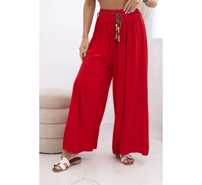 Dámské kalhoty z viskózy se širokými nohavicemi červený
