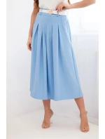 Dámská viskózová sukně s páskem a záhyby modrá