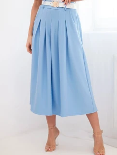 Dámská viskózová sukně s páskem a záhyby modrá