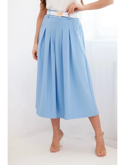 Dámská viskózová sukně s páskem a záhyby modrá