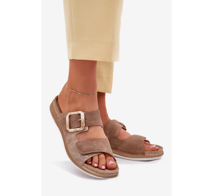 Dámské Pantofle S Přezkou A Suchým Zipperem Hnědé INBLU MK000013