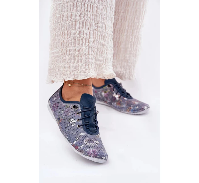 Dámské polobotky z přírodní kůže se vzorem Artiker – modré Dámské polobotky z přírodní kůže se vzorem Artiker – modré