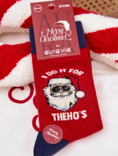 Pánské vánoční ponožky se Santou v brýlích – červeno-tmavě modré