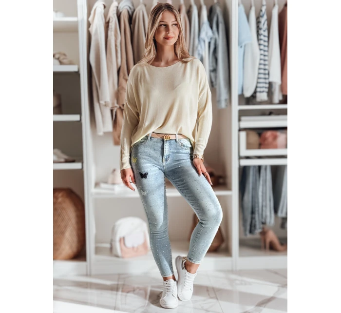 Dámské džínové úzké kalhoty se zdobením LUMITTA modrá FashionStreet UY2429