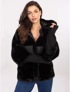 Černá volná bunda z různých materiálů (WJ218)