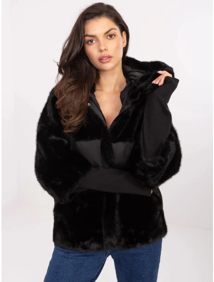 Černá volná bunda z různých materiálů (WJ218) Černá volná bunda z různých materiálů (WJ218)