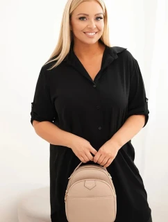 Dámská košilová šaty Plus Size s delším zadním dílem a model 21428161 rukávy černá - K-Fashion