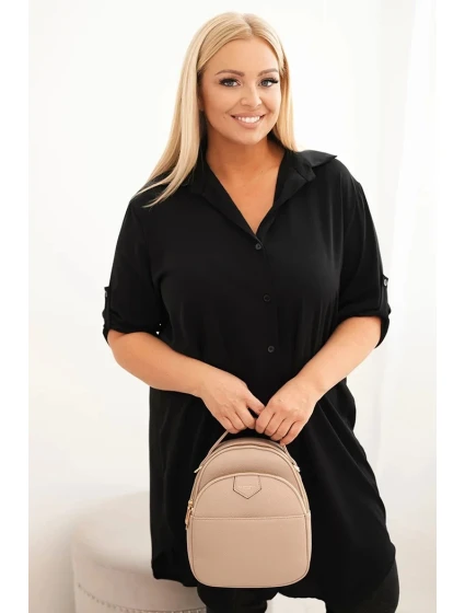 Dámská košilová šaty Plus Size s delším zadním dílem a model 21428161 rukávy černá - K-Fashion