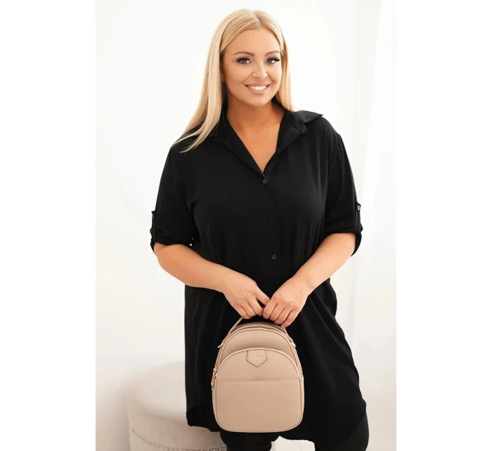 Dámská košilová šaty Plus Size s delším zadním dílem a model 21428161 rukávy černá - K-Fashion