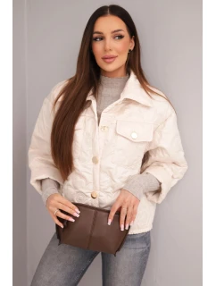Dámská jarní prošívaná bunda s květinovým vzorem béžová
