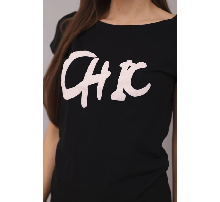 Dámská bavlněná halenka s potiskem CHIC černá