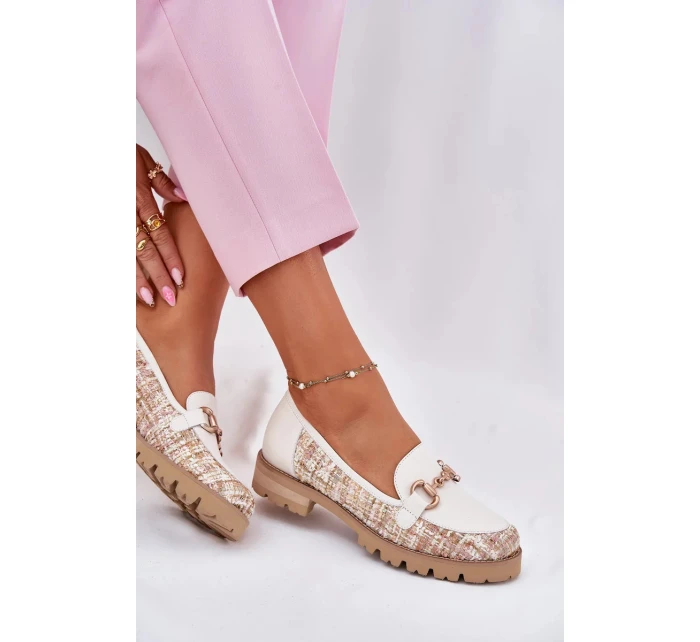 Dámské kožené mokasíny se zlatým detailem Laura Messi – světle béžové