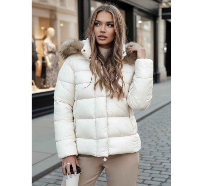 Dámská prošívaná zimní bunda s kapucí CROMBILA ecru FashionStreet TY4101z