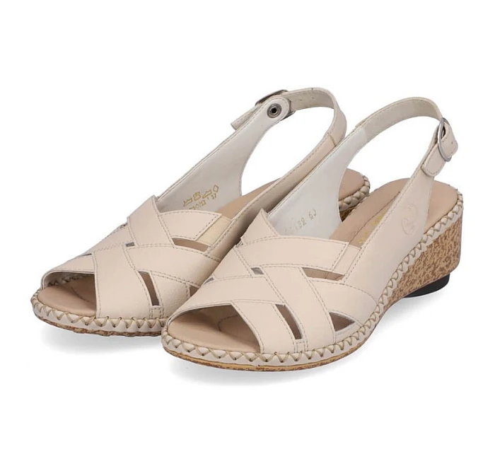 Kožené pohodlné sandály W model 22066516 beige - Rieker Kožené pohodlné sandály W model 22066516 beige - Rieker