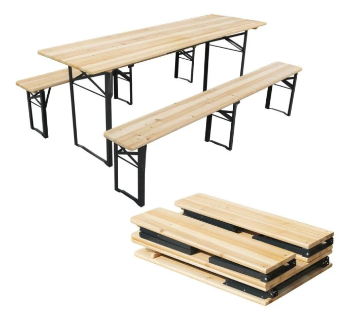 PIKNIKOVÝ BAROVÝ SET DŘEVĚNÝ STŮL A 2 LAVICE SKLÁDACÍ