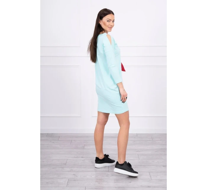 3D mátové šaty s potiskem hrášku a mašlí