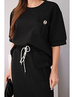 Dámský máslový komplet s blůzkou a midi sukní černý