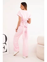 Dámský komplet z  materiálu s halenkou s krátkým rukávem a širokými nohavicemi bonbónově růžová model 22048833 - K-Fashion