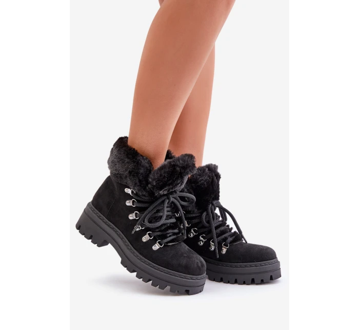 Dámské Šněrovací Boty S Kožíškem Černé Vaminia Dámské Šněrovací Boty S Kožíškem Černé Vaminia