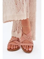 Dámské Sandály Na Plochém Podpatku Se Zlatými Růžové model 21702293 - Boto Dámské Sandály Na Plochém Podpatku Se Zlatými Růžové model 21702293 - Boto