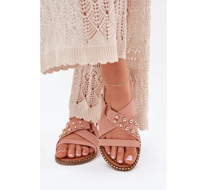 Dámské Sandály Na Plochém Podpatku Se Zlatými Růžové model 21702293 - Boto Dámské Sandály Na Plochém Podpatku Se Zlatými Růžové model 21702293 - Boto