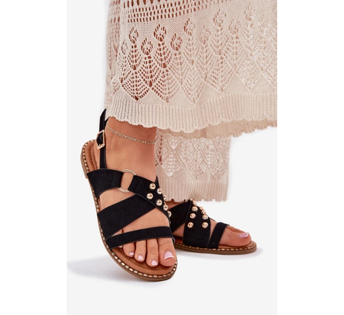 Dámské sandály na plochém podpatku se zlatými hroty černé Zanira Dámské sandály na plochém podpatku se zlatými hroty černé Zanira