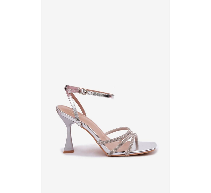 Dámské sandály na podpatku se zdobenými pásky Stříbrné Gedira