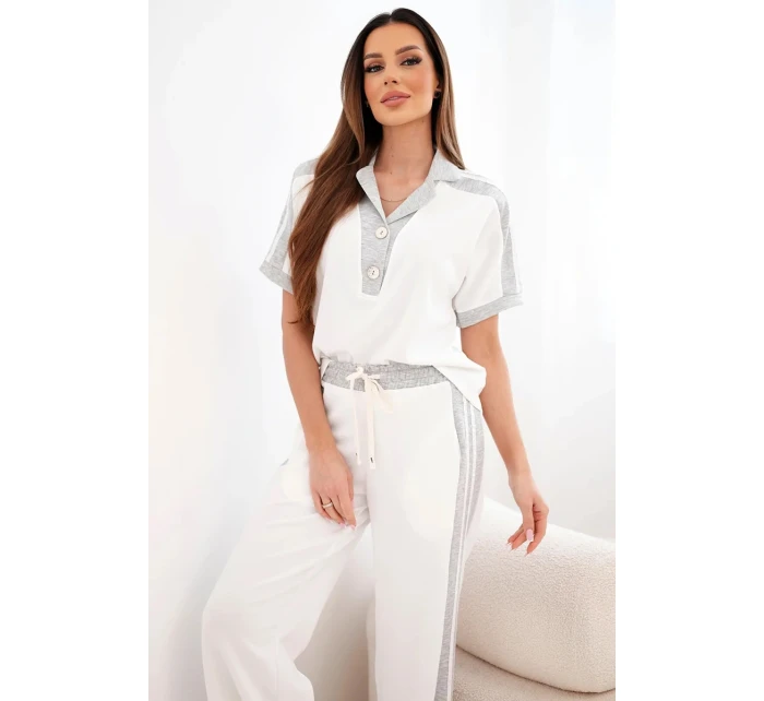 Dámský máslový komplet s polo mikinou a širokými kalhotami šedý