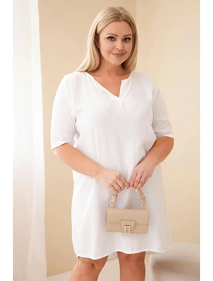 Dámské viskózové šaty Plus Size s krátkým rukávem a výstřihem do V bílá