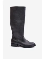 Kožené dámské kozačky do  na zip Lewski černé model 21672660 - Zazoo