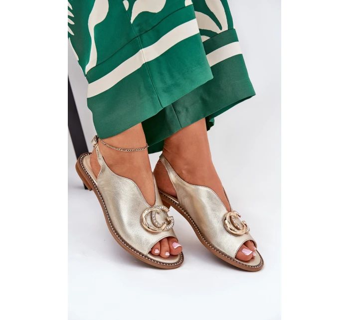 Kožené Sandály Na Plochém Podpatku S Ozdobou Laura Messi 2865 Zlaté