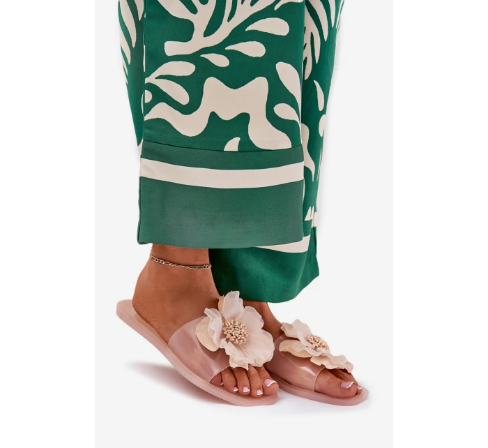 Průhledné Ploché Dámské Pantofle Se Syntetickým Květinou Nuda Vobetta Průhledné Ploché Dámské Pantofle Se Syntetickým Květinou Nuda Vobetta