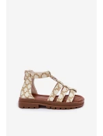 Dívčí sandály gladiátorky se zlatým detailem béžové Vesira Dívčí sandály gladiátorky se zlatým detailem béžové Vesira