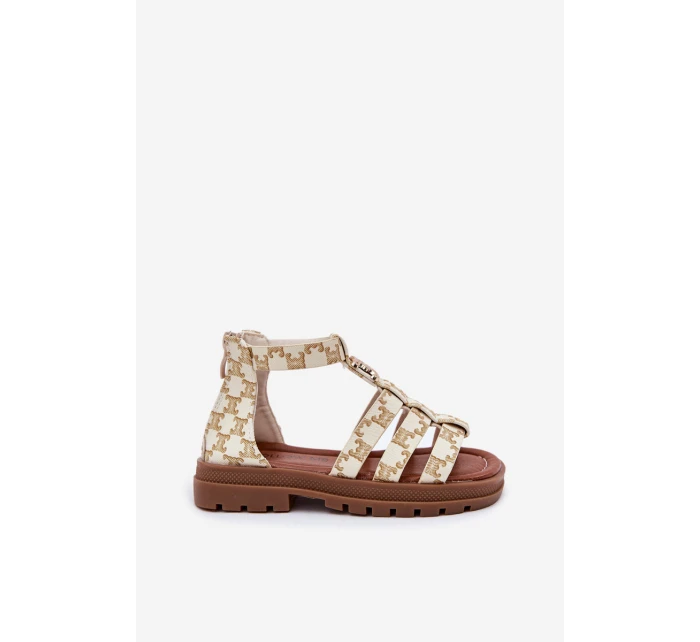 Dívčí sandály gladiátorky se zlatým detailem béžové Vesira Dívčí sandály gladiátorky se zlatým detailem béžové Vesira
