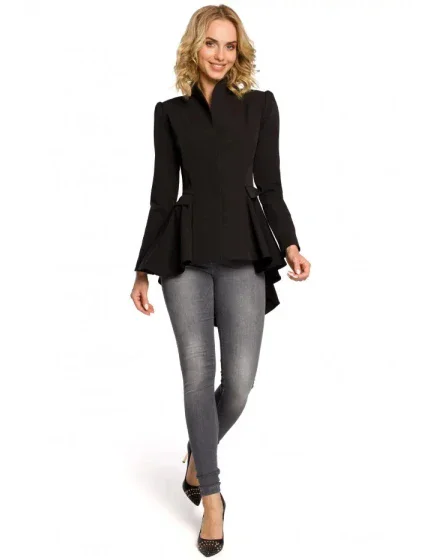 Asymetrický frak s límcem a zapínáním na knoflíky M165 - černý - Moe Asymetrický frak s límcem a zapínáním na knoflíky M165 - černý - Moe