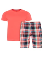 Pánské pyžamo 500001 378 korálové s kárem - Jockey Pánské pyžamo 500001 378 korálové s kárem - Jockey