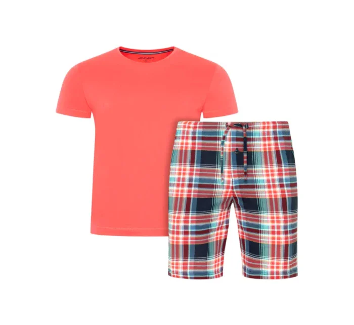 Pánské pyžamo 500001 378 korálové s kárem - Jockey Pánské pyžamo 500001 378 korálové s kárem - Jockey