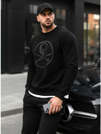 Pánská mikina s potiskem černá FashionStreet BX5948 Pánská mikina s potiskem černá FashionStreet BX5948