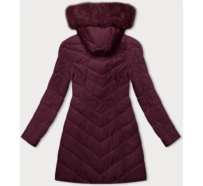 Prošívaná dámská zimní bunda ve vínové bordó barvě s kapucí model 21246916 - LHD Prošívaná dámská zimní bunda ve vínové bordó barvě s kapucí model 21246916 - LHD