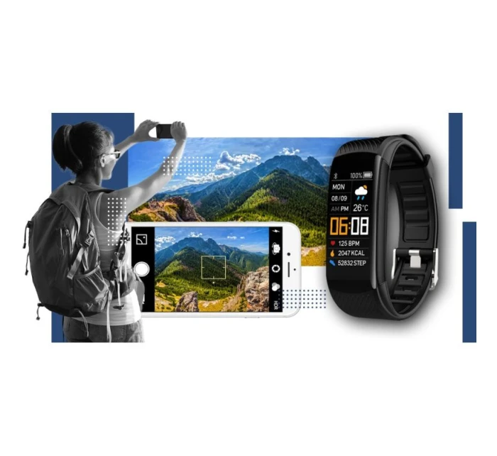 GIEWONT Smartwatch černé a námořnické modré 2 pruhy GW200-6