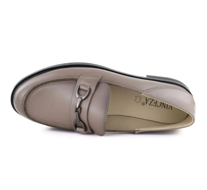 Dámské kožené polobotky mokasíny béžové model 22015081 - VINCEZA