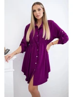 Šaty se zapínáním na knoflíky a zavazováním v pase tmavě fialová