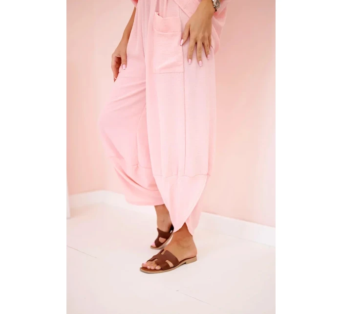 Komplet z viskózy halenka + kalhoty pudrově růžová