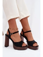 Dámské sandály na podpatku a platformě z eko semiše Černé model 21943416 - Boto