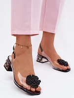 Průhledné sandály na platformě s krystaly a květinou Vinceza 70122 Černé